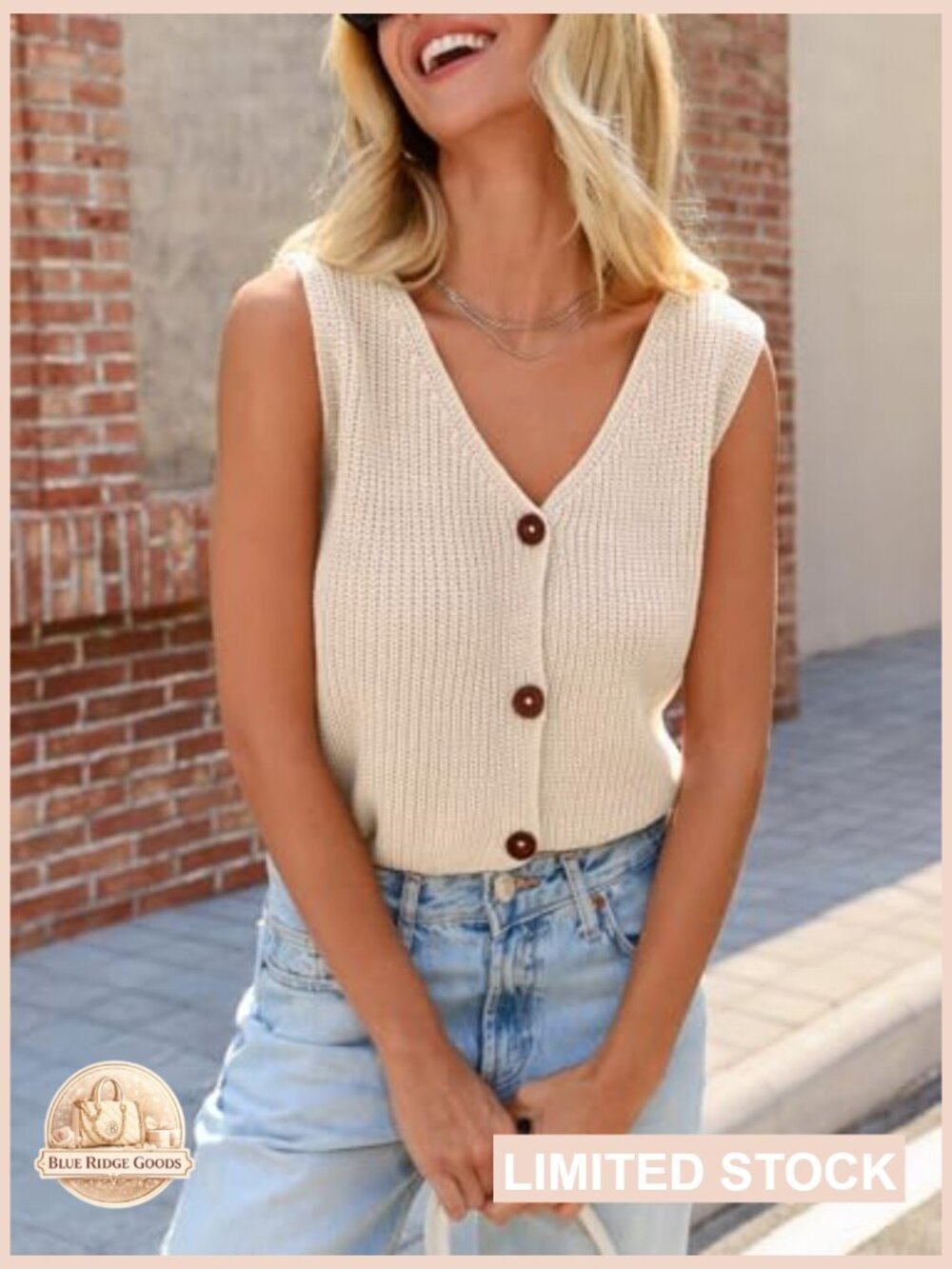 Crop Knit Vest V Neck Button Down Y2K Sleeveless Chunky Sweater Tank Top - Picture 4 of 7
